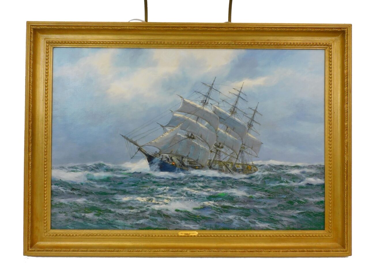 Henry Scott Clipper Ship South Australia in Heavy Seas 20th Century Oil on Canvas Painting.