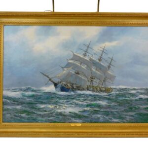 Henry Scott Clipper Ship South Australia in Heavy Seas 20th Century Oil on Canvas Painting.