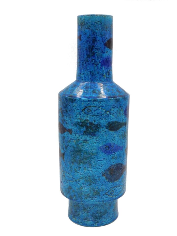 Aldo Londi for Bitossi Rimini Blue Fish Vase 1950s