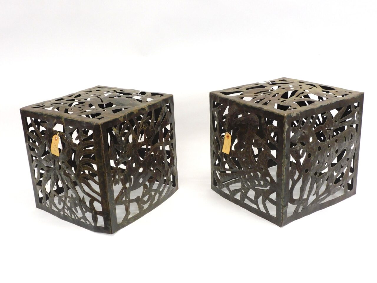 Jean Pierre Bernard (20th century Haiti) Welded Steel Cubes with Haitian Folk Art Motifs