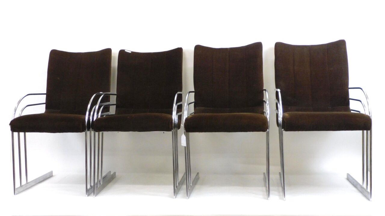 Milo Baughman Style Art Deco Chrome Cantilever Armchairs