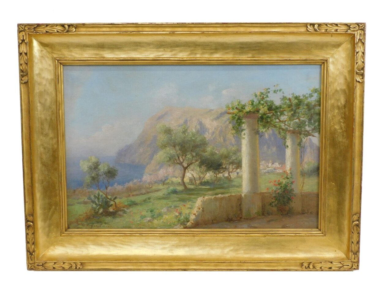 Arturo Cerio Terrace on Capri Late 19th/early 20th century Oil Painting on Canvas Bucolic Landscape.