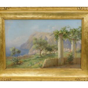 Arturo Cerio Terrace on Capri Late 19th/early 20th century Oil Painting on Canvas Bucolic Landscape.