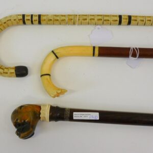 19th Century Scrimshaw Walking Sticks Including Shark Vertebrae and Whale Tooth Canes