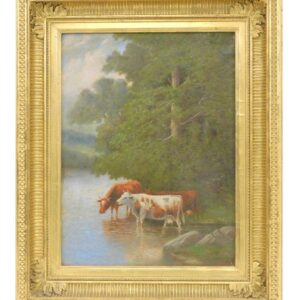 Herbert A. Fish (1855-1932) Cows in Stream Landscape