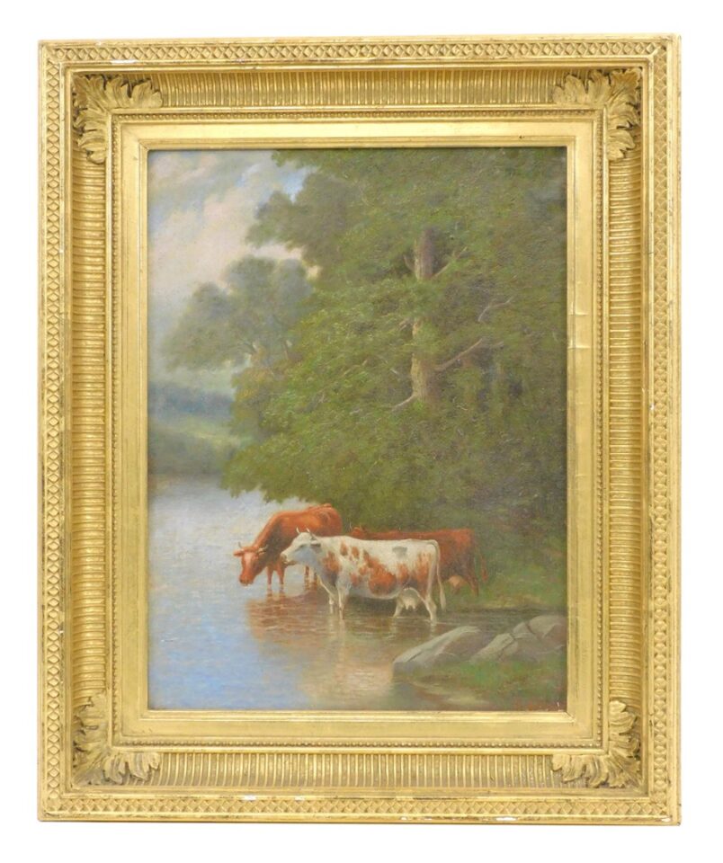 Herbert A. Fish (1855-1932) Cows in Stream Landscape