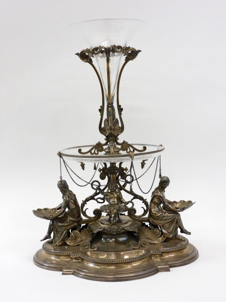 A trade buyer in London paid $9,600 for this mid Nineteenth Century sterling silver epergne made by E. & J. Barnard in London ($6/10,000).