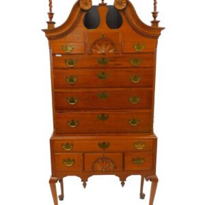 Connecticut Highboy by Amos Bradley. Second half 18th-century. Cherry with pine secondary. Flame urn finials