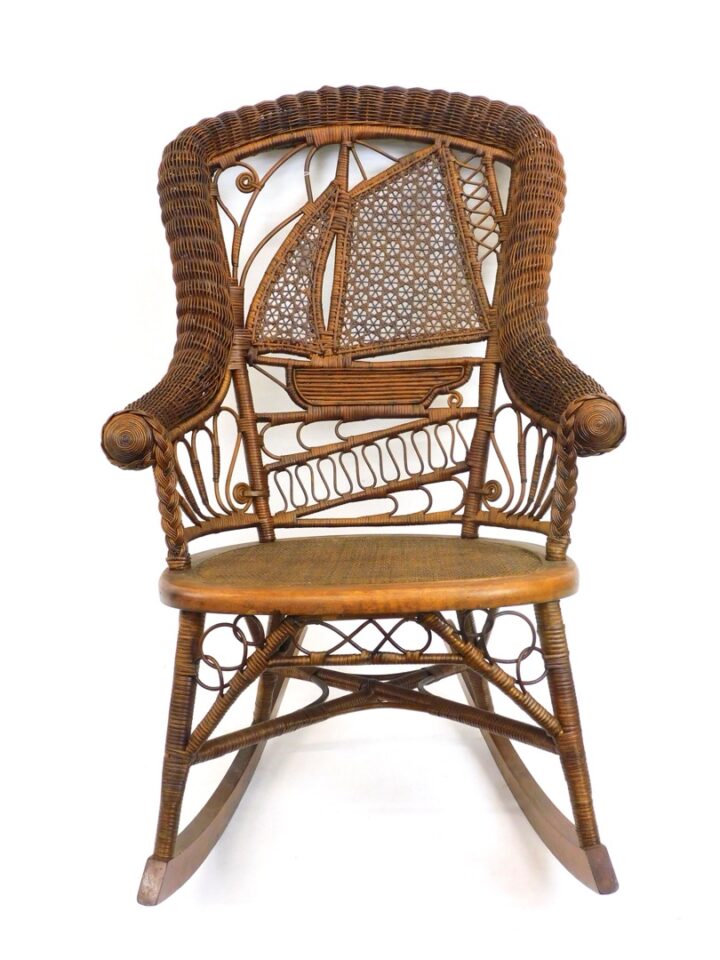 Victorian Wicker Rocker with Star Cane Sailboat Design