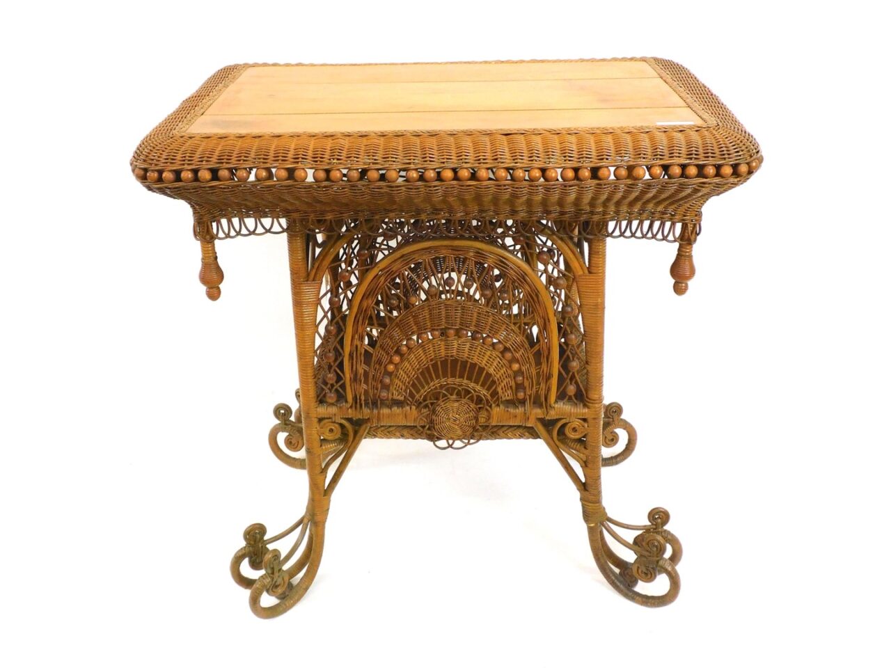 Elaborate Stick-and-Ball Wicker Lamp Table