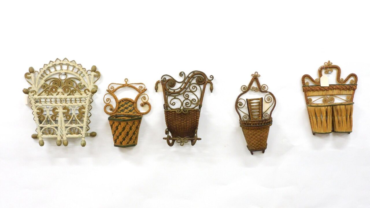 Victorian Wicker Wall Hanging Pockets by Unknown Artist