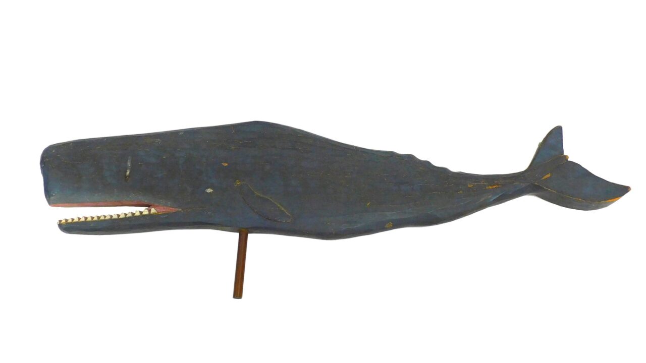 Carved and Painted Wooden Sperm Whale Weathervane