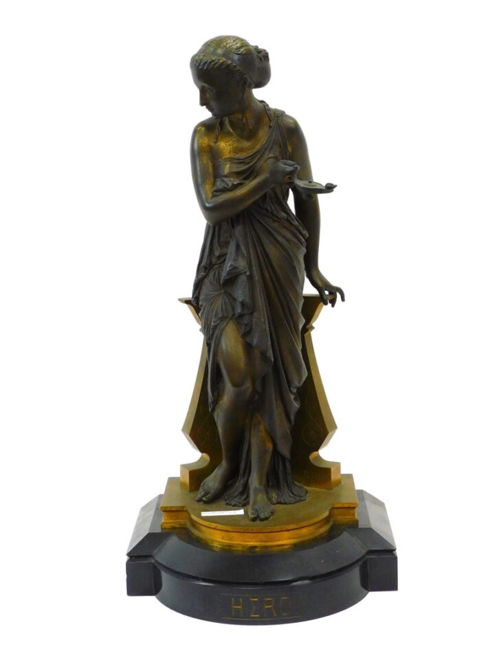 Auguste Joseph Peiffer Vestal Virgin Bronze Sculpture "Hero" 1866 France.