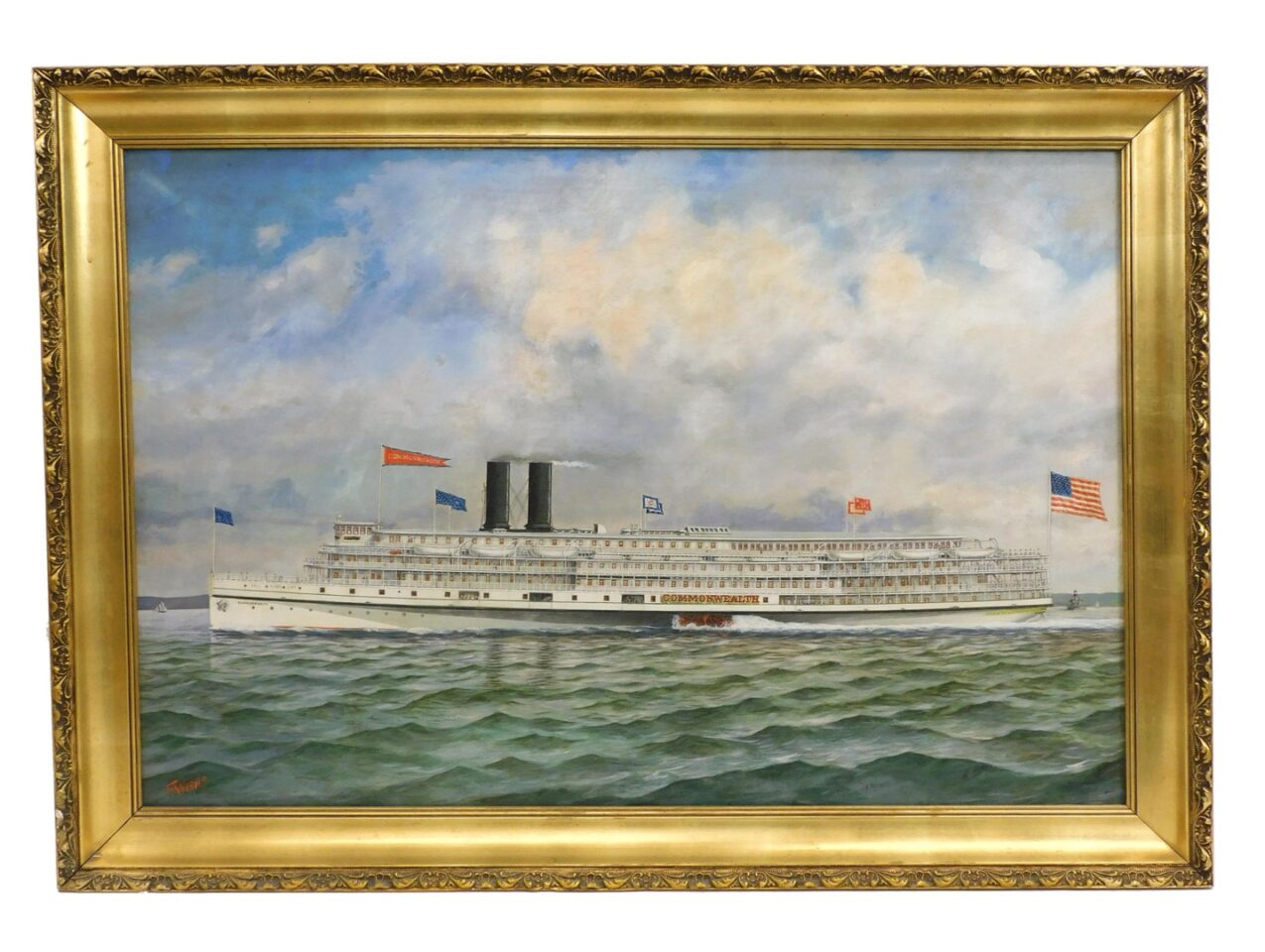 Ferdinand Worms Commonwealth Paddle-Wheeler Portrait Late 19th Century Oil Painting.