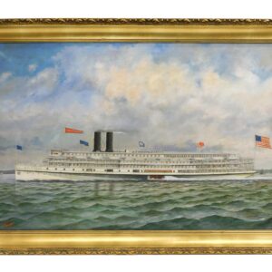 Ferdinand Worms Commonwealth Paddle-Wheeler Portrait Late 19th Century Oil Painting.