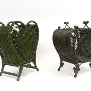 Rare Victorian Wicker Waste Baskets by Heywood Bros Wakefield Co. Circa 1898. Curlicue and Pinwheel Design