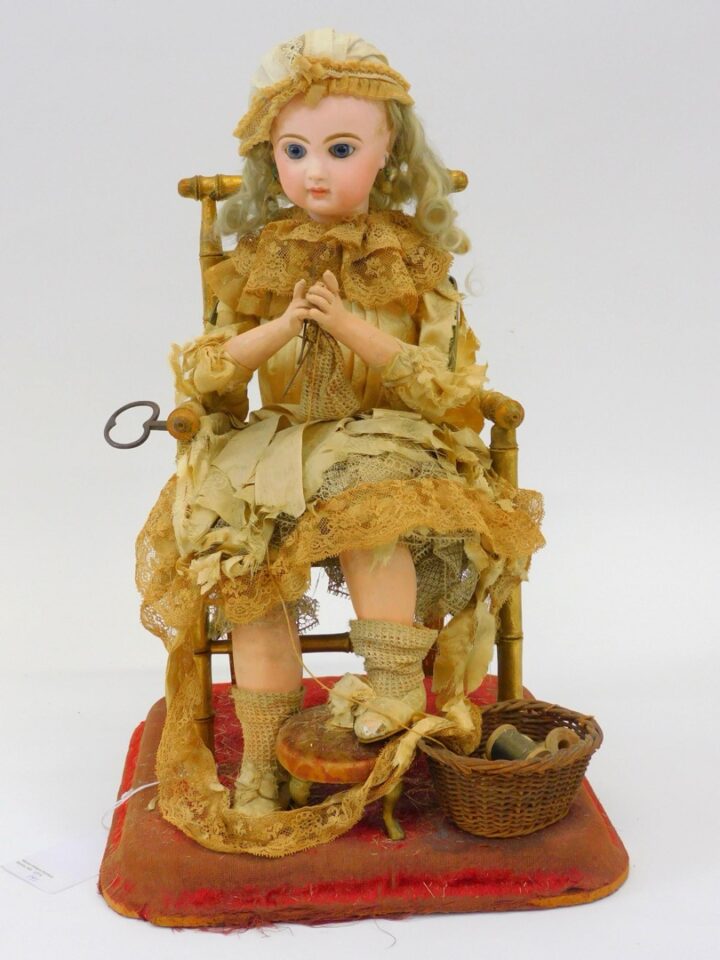 Tete Jumeau Depose Automaton Doll "Girl Knitting" circa 1880 French