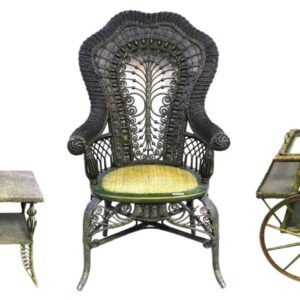 Heywood Bros. Wakefield Co. 1898 Victorian Wicker Parlor Set with Shell Backed Settee