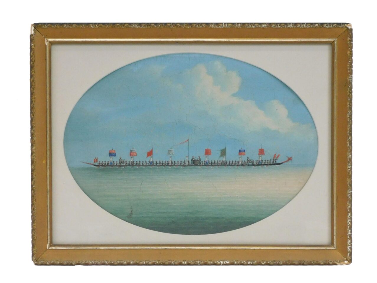 Chinese School 19th Century Dragon Boat Oil Painting