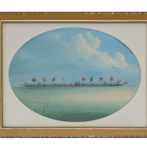 Chinese School 19th Century Dragon Boat Oil Painting