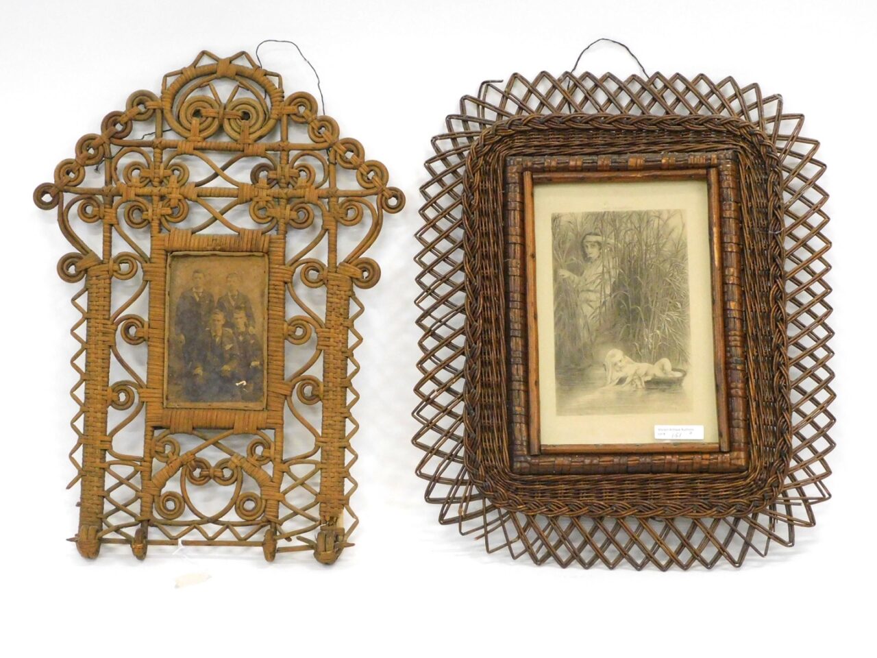 Pair of Victorian Wicker Frames with Photograph and Engraving by Phil de le Roche