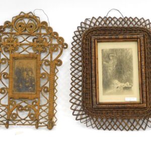 Pair of Victorian Wicker Frames with Photograph and Engraving by Phil de le Roche