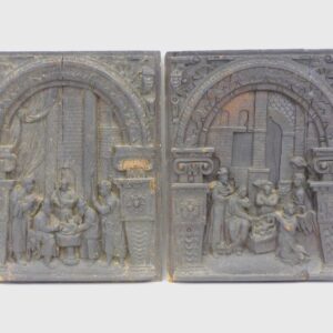 Pair of Carved Italian Wood Panels Depicting Baptism Scenes