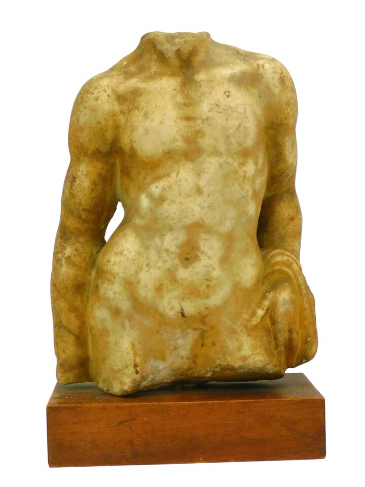 Classical Ancient Marble Torso of Male Figure on Wood Base