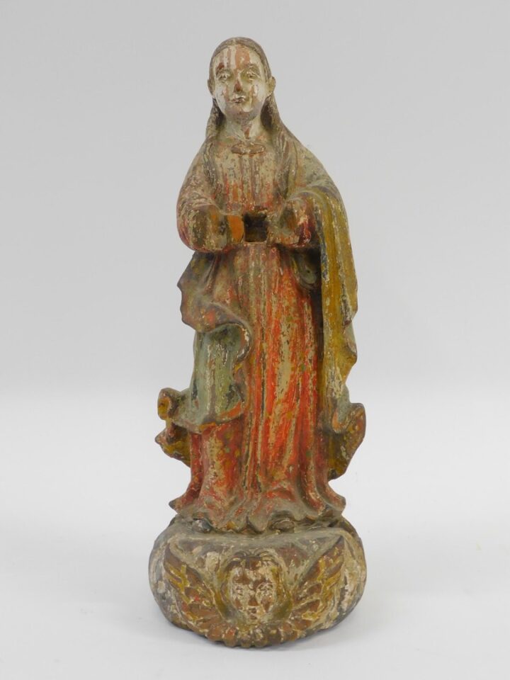 18th/19th Century Carved Wooden Santos Figure with Polychrome Paint