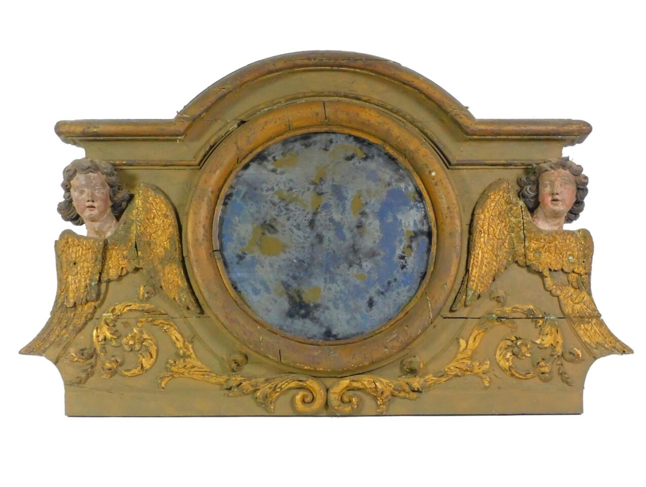 18th Century Italian Over-Mantle Mirror with Carved Winged Angels and Swags