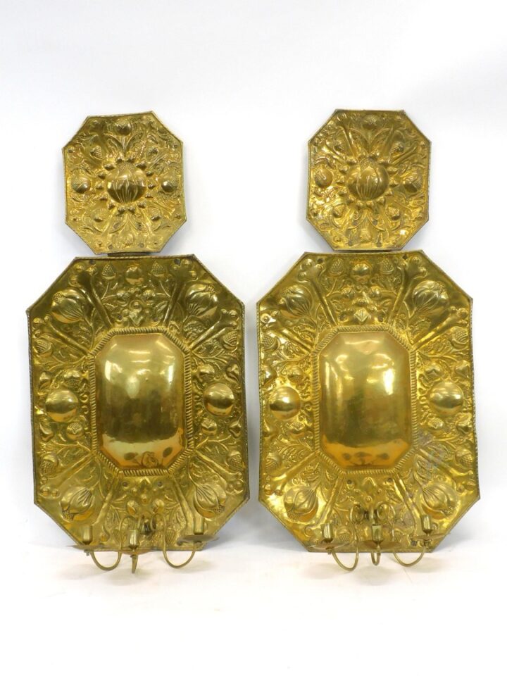 Pair of Continental Baroque Brass Sconces