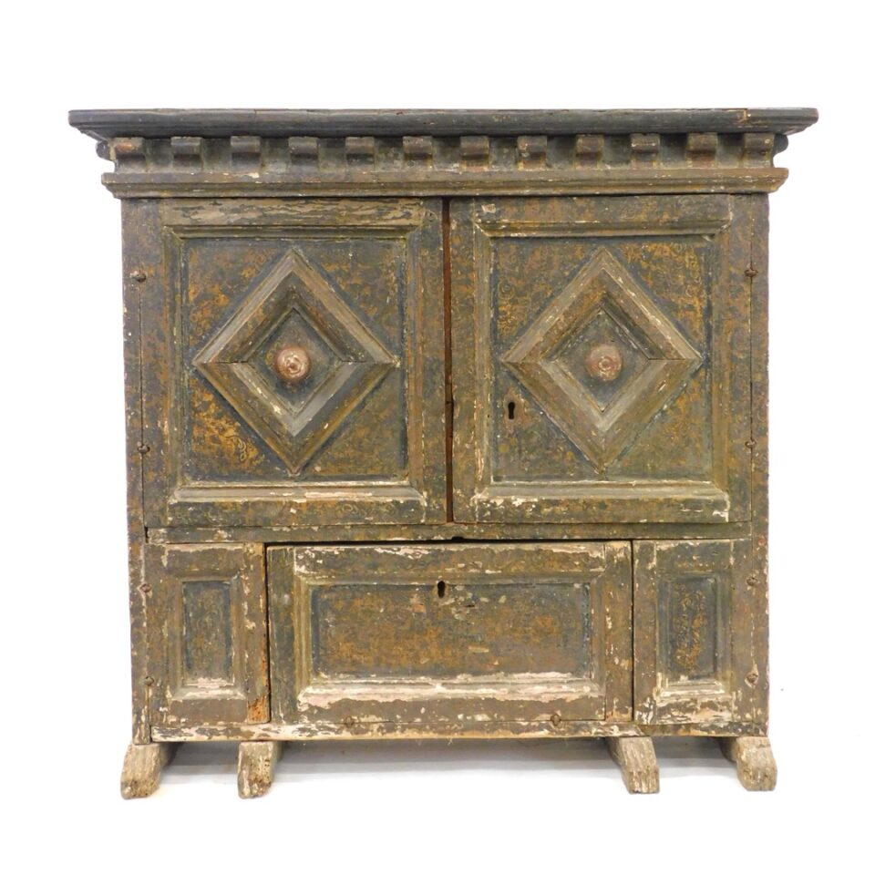 17th Century Continental Baroque Fruitwood Cabinet by Unknown Artist