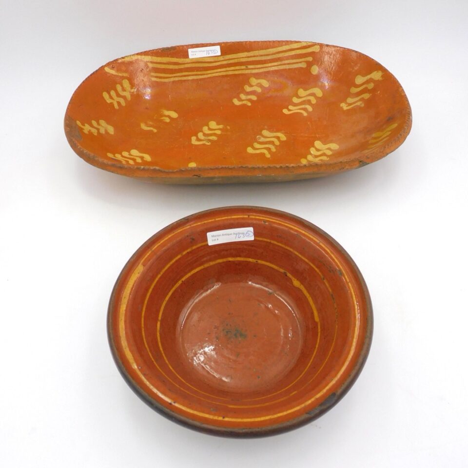 Two Redware Yellow Slip Decorated Bowls by Unknown Artist