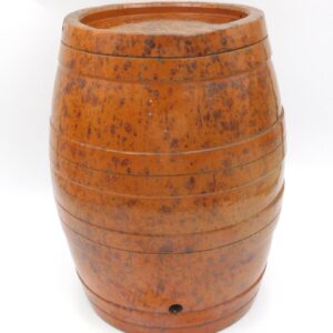 19th Century Redware Barrel-Form Brandy Keg with Band Design and Two Holes by Unknown Artist