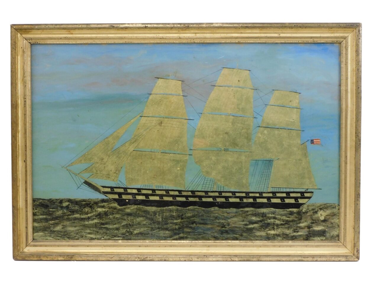 American Reverse Painting on Glass of Ship