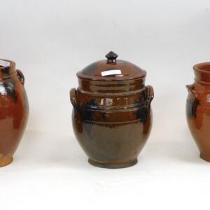 Early 19th Century Redware Handled Ovoid Crocks by Unknown Artist