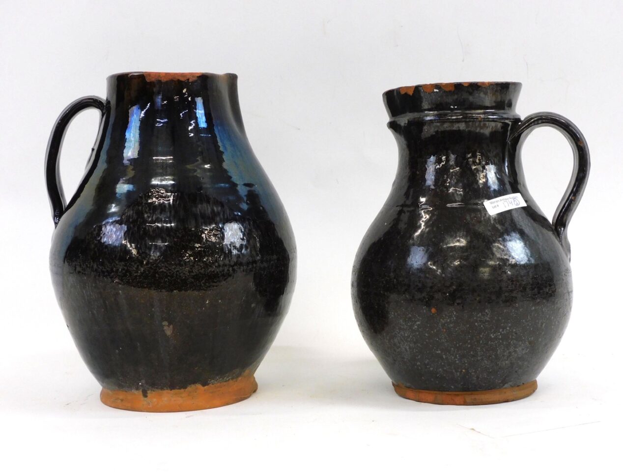 Early 19th Century Redware Handled Pitchers by Unknown Artist