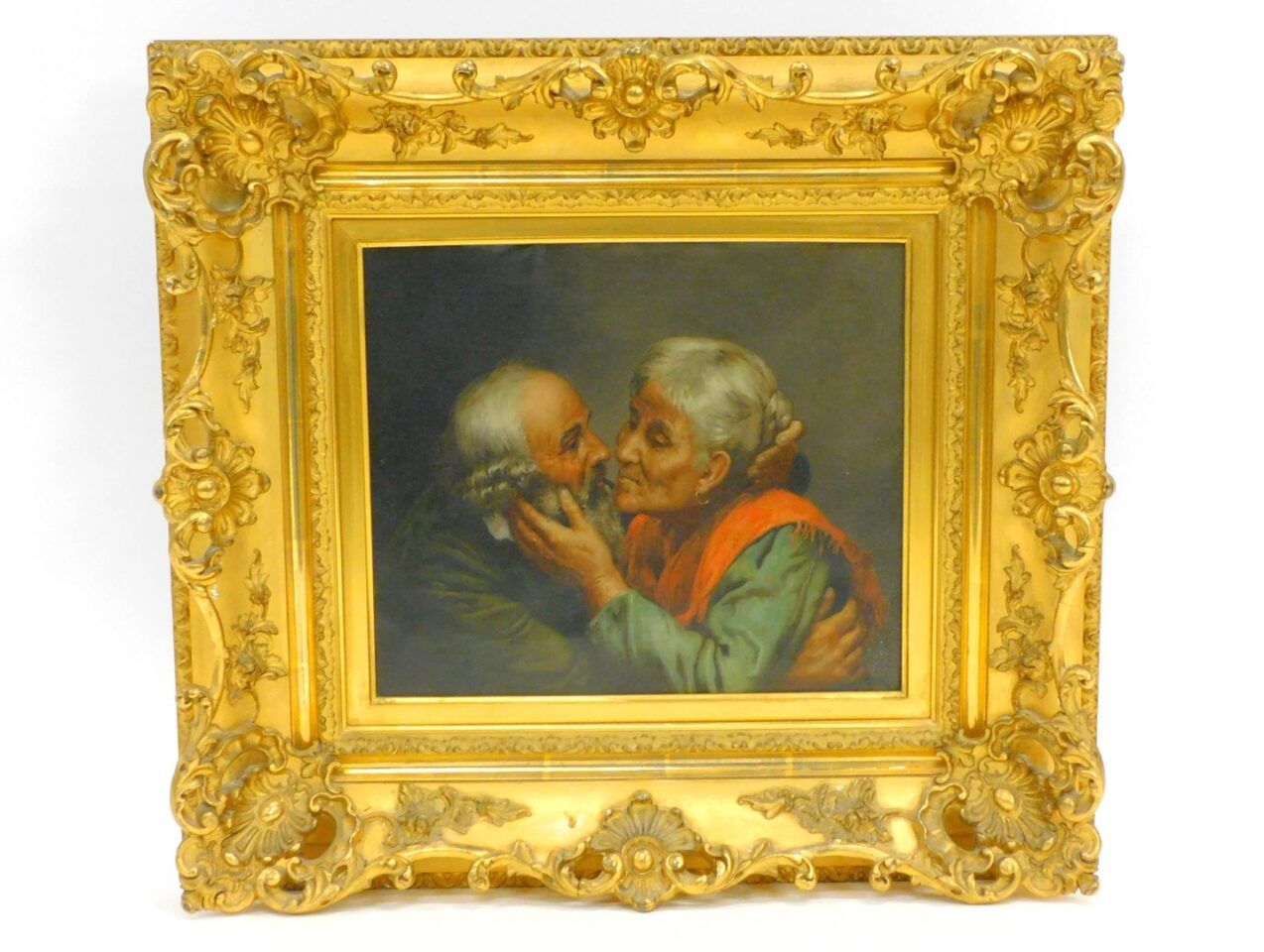 19th Century Continental Portrait of Old Couple in Embrace