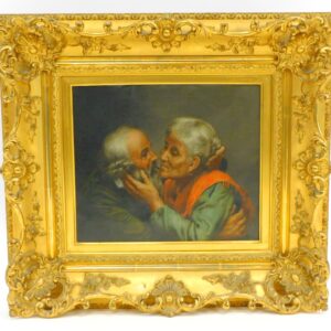 19th Century Continental Portrait of Old Couple in Embrace