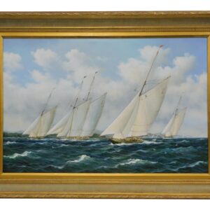 Hugh Morris Yacht Race 21st Century Oil Painting on Canvas Seascape in Gilded Frame.