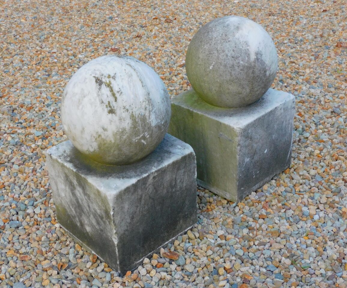 Pair of 19th-century Marble Orbs on Square Plinth Bases