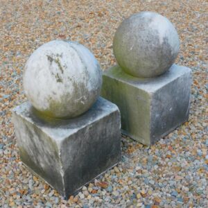 Pair of 19th-century Marble Orbs on Square Plinth Bases