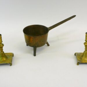 18th-century Brass Cook Pot & Dutch Candlesticks by Unknown Artist