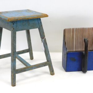 19th Century Blue Painted Stool and Berry Scoop by Unknown Artist