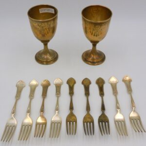 Gorham Sterling Silver 19th Century Items: Corinthian Pattern Forks and Embossed Grape Goblets. Made in Providence