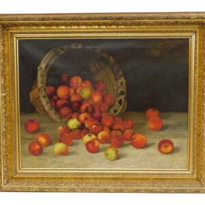 Late 19th Century Fall River School Still Life with Apples in Carved Frame.