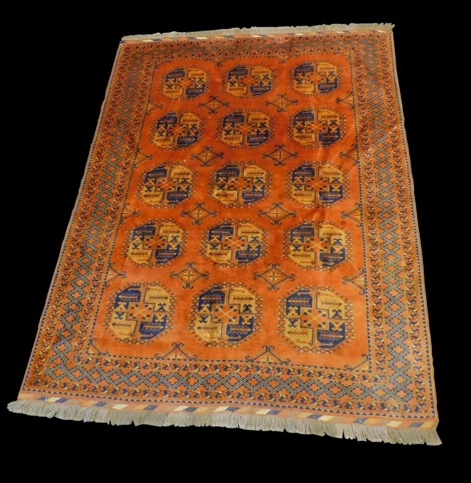 20th Century Afghan Bokara Wool Rug with Garden/Elephant Foot Pattern by Unknown Artist