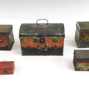 Set of (5) Painted Tole Ware Tin Boxes