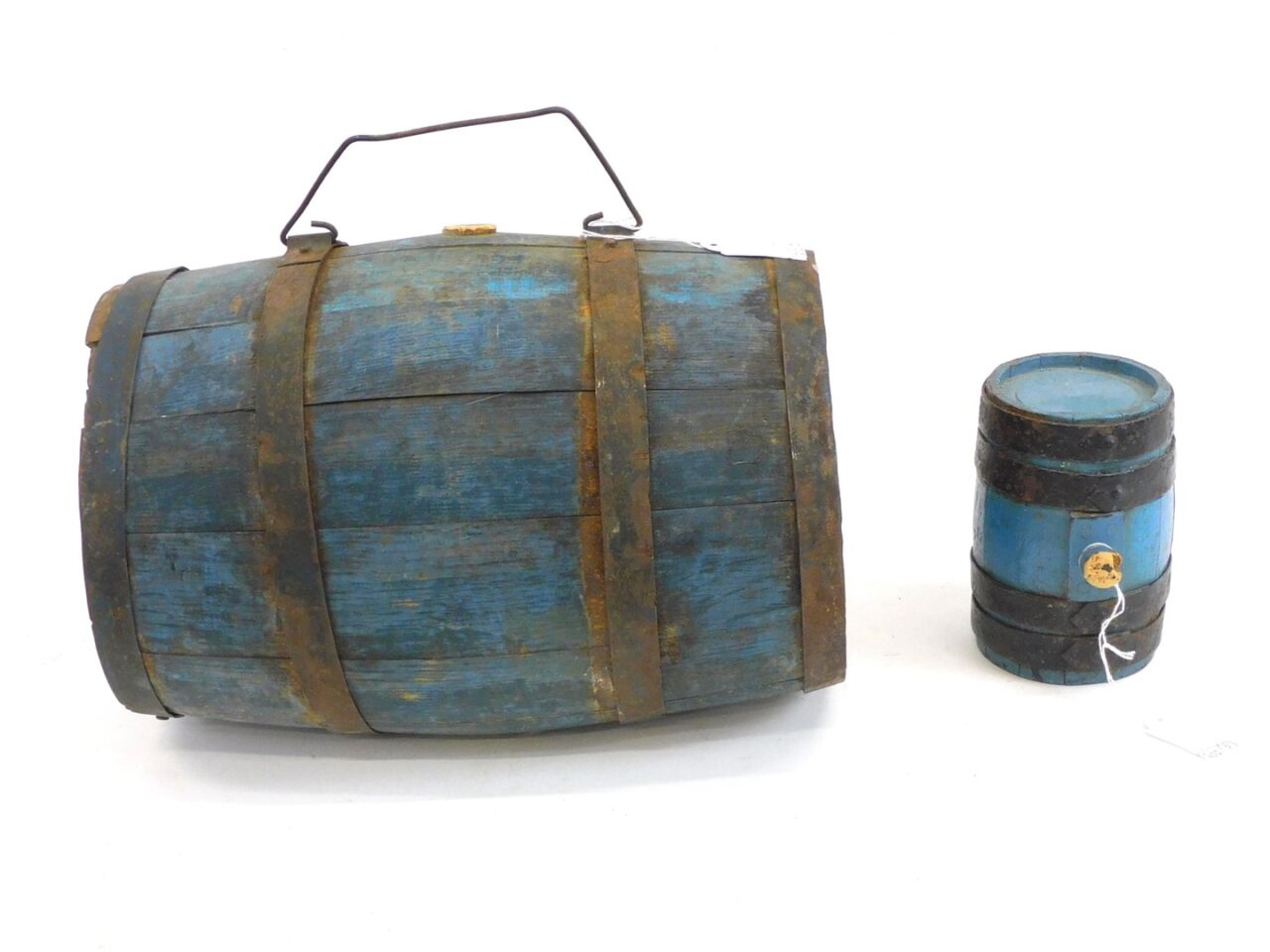 19th Century Iron Bound Kegs in Old Blue Painted Finish