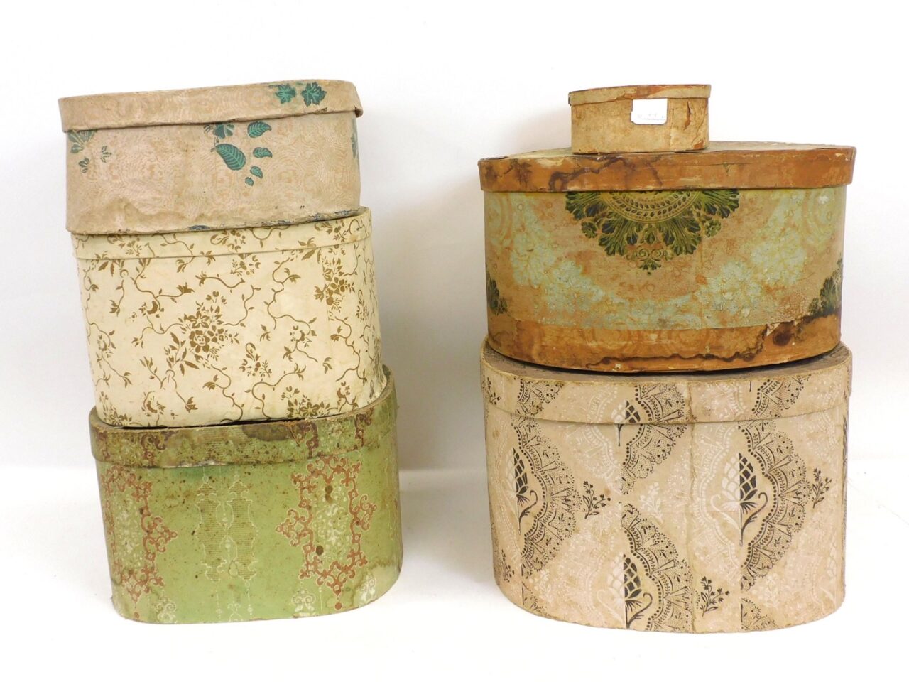 Collection of Antique Wallpapered Hatboxes